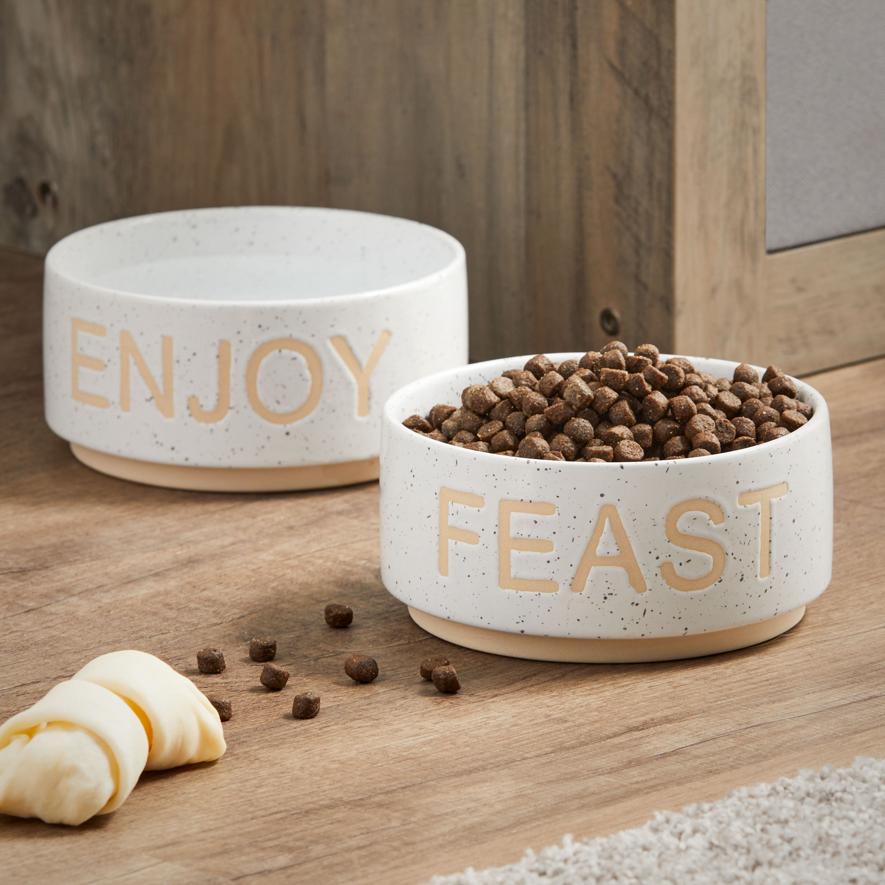 Vibrant Life Ceramic Pet Bowls for Dogs, White, Set of 2