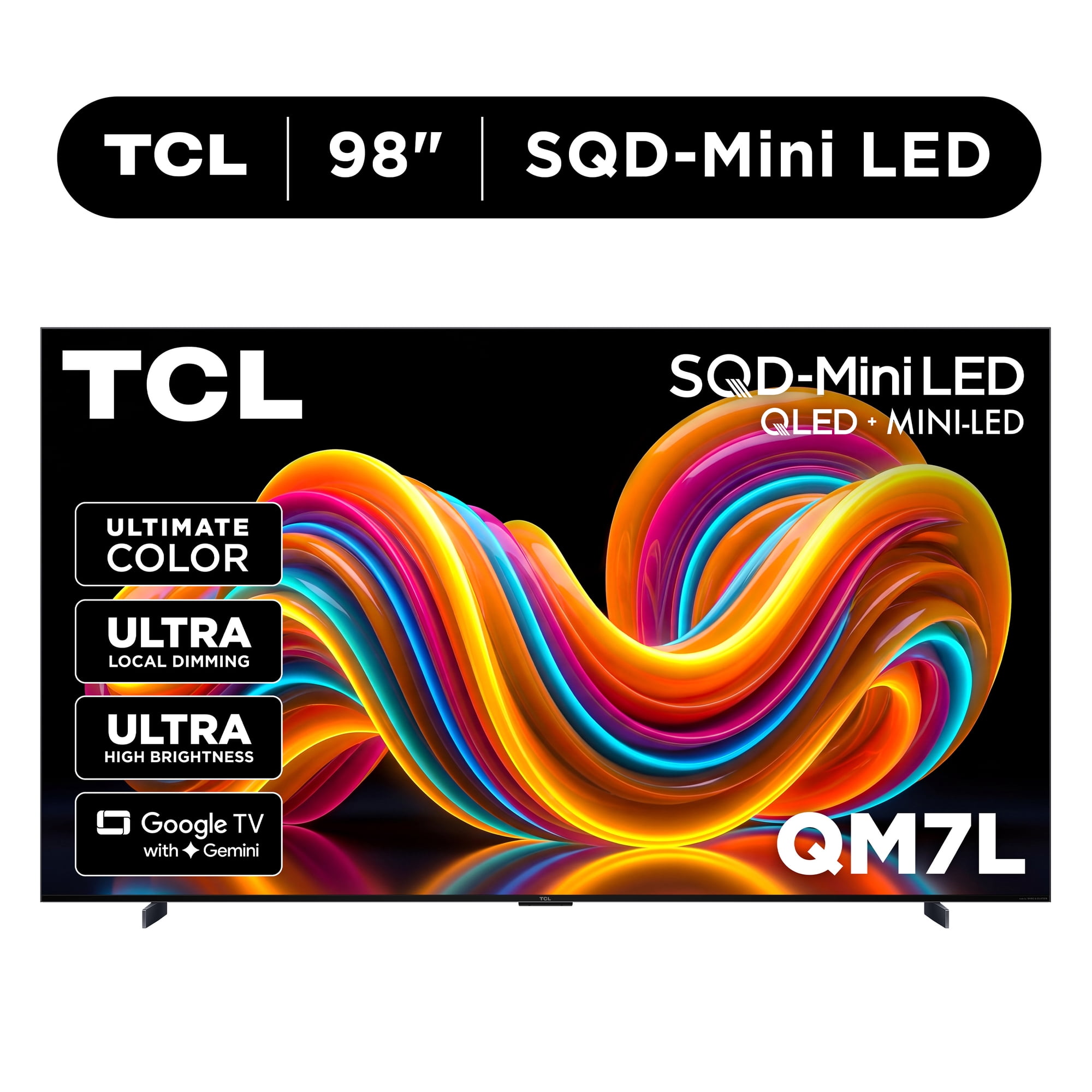 TCL 98” QM7L Series SQD-Mini LED QLED Smart Google TV (NEW 2026) - TCL Deep Color System with Super QLED, Up to LD2100 Precise Dimming Series, Up to HDR3000 Peak Nits, Bang & Olufsen Audio - 98QM7L