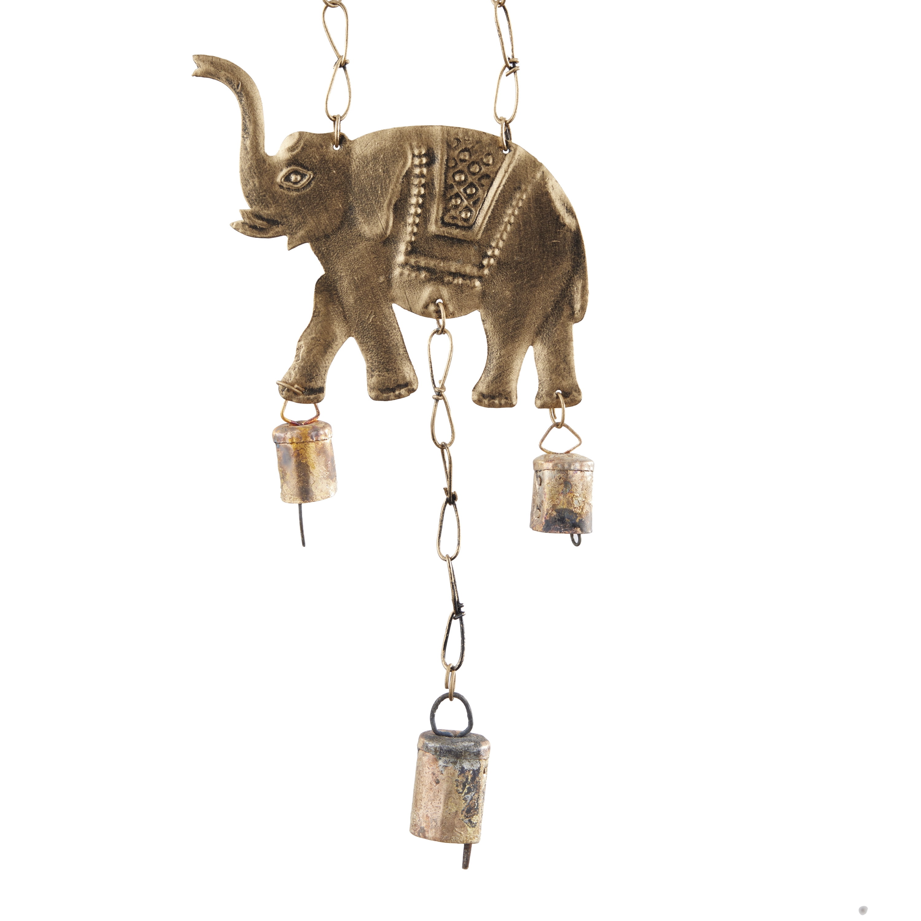 DecMode 28" Brass Metal Elephant Windchime with Bells