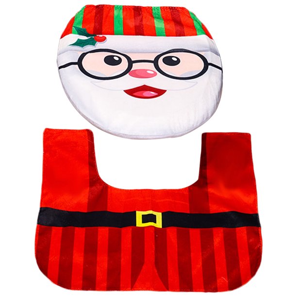 Juego De Fundas Para Asiento De Inodoro De Navidad Juego de funda y alfombra para asiento de inodoro navideño, decoración interior reutilizable para el hogar (SD06)
