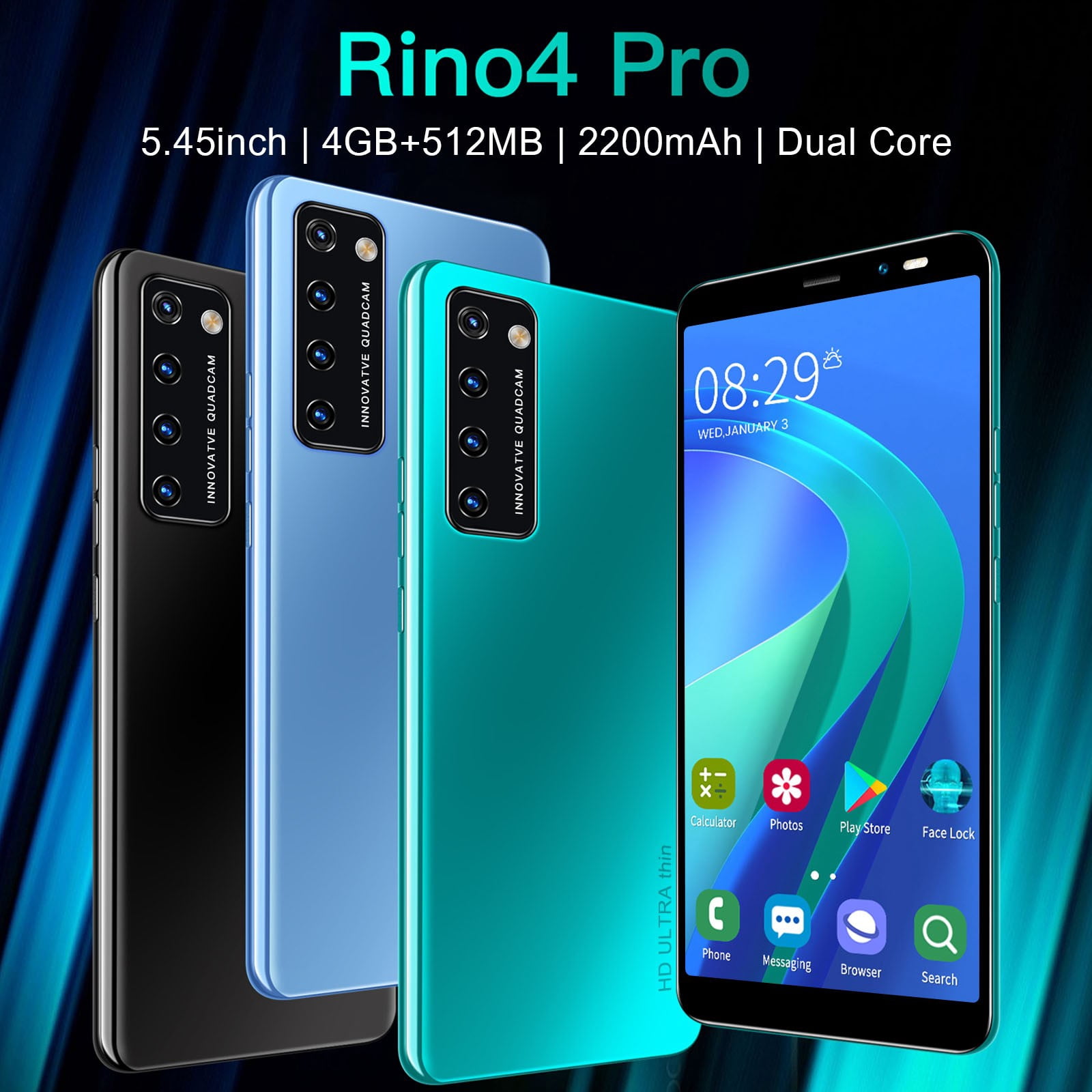 AZXY Android Phones,Rino4 Pro 4GB Unlocked Cell Phones for Cheap Smartphone 5.45inch Cell Phones for Seniors,Black