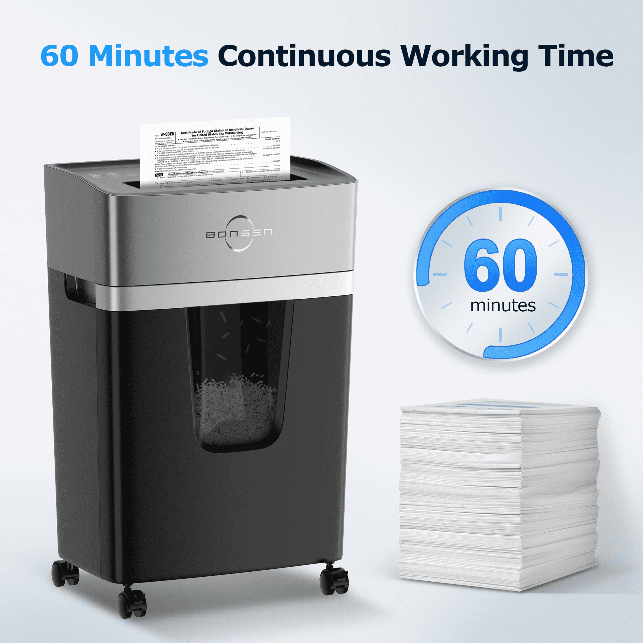 BONSEN 16-Sheet Cross Cut Paper Shredder Home Office Heavy Duty Shredders with 5.3 Gal Pullout Bin