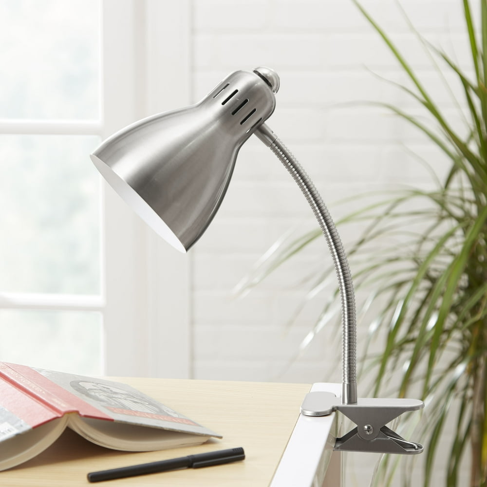 Mainstays Gooseneck ClipOn Lamp, Brushed Nickel