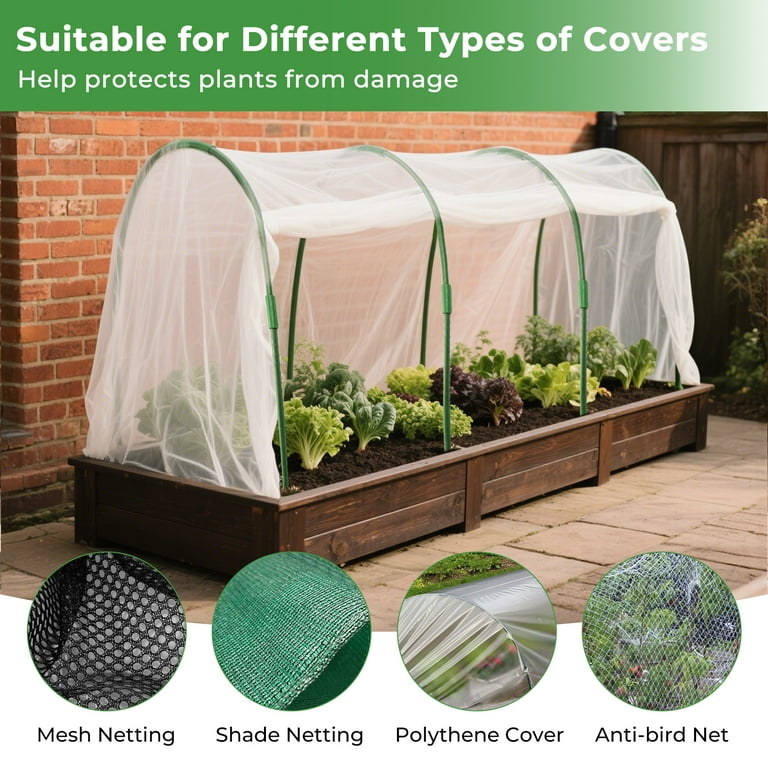 Garden Mesh Netting & Hoops Kit, 8 x 26 ft Plant Cover with Bracket for Vegetable Plants Fruits Flowers Greenhouse