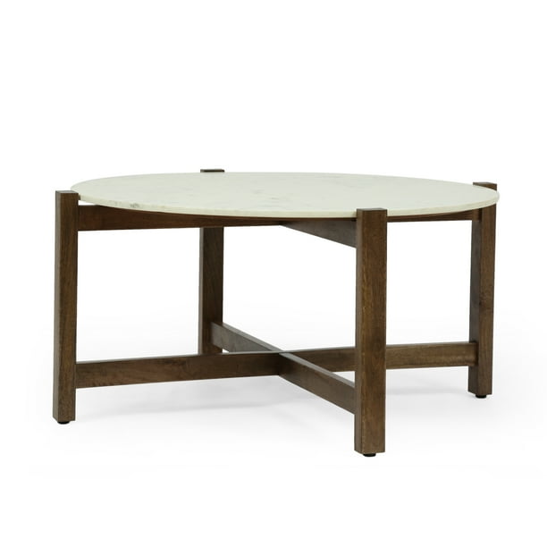 Noble House Frederick Rustic Round Marble Coffee Table White Smoke Brown Com Noble House Frederick Rustic Round, Round Rustic Coffee Table White