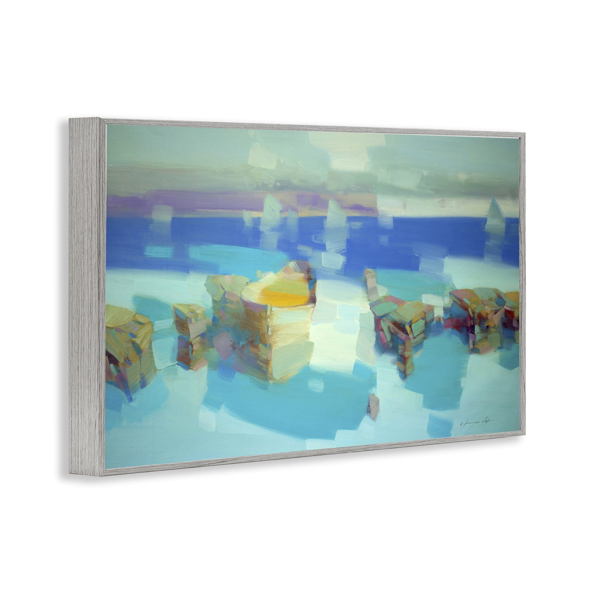 Stupell Industries Abstract Nautical Cliffs Abstract Painting Gray Framed Art Print Wall Art, 24 x 16