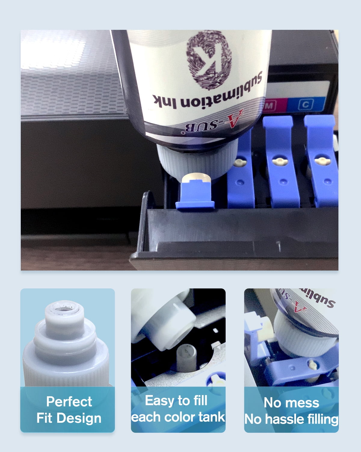A-SUB Sublimation Ink Refill for Inkjet Ecotank Inkjet Printers, ET-2400 ET-2720 ET-2760 ET-2800 ET-2803 ET-4700 ET-4760 ET-15000 , Heat Transfer on Mug, Tumblers, T-Shirts