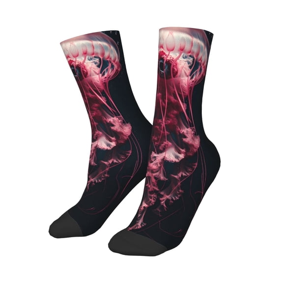 Uemuo Mesmerizing Pink Jellyfish Printed Kids Boys Socks Seamless Crew Socks Crazy Funny Athletic Sport Socks for Children