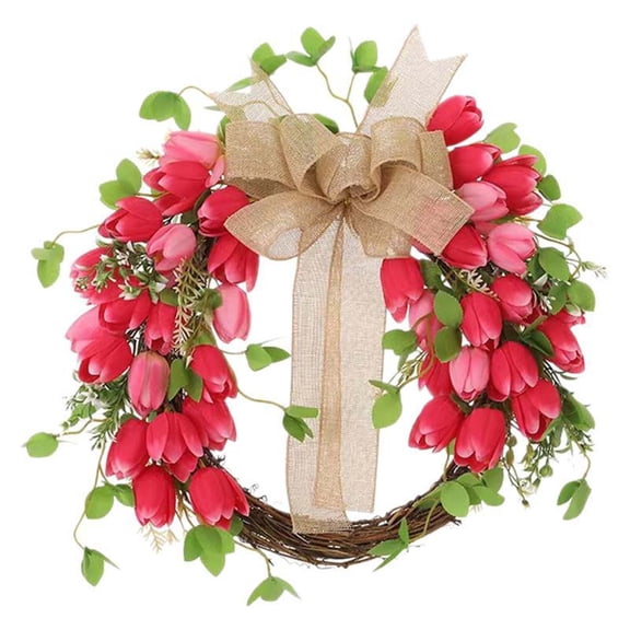 PuSpu Valentine's Day Decoration Mesh Simulation Flower Wreath Front Door Decoration Festive Home Hanging Wreath 15.74in