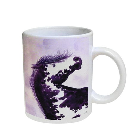 

KuzmarK Coffee Cup Mug Pearl Iridescent White - Purple Pinto Mustang Abstract Horse Art by Denise Every
