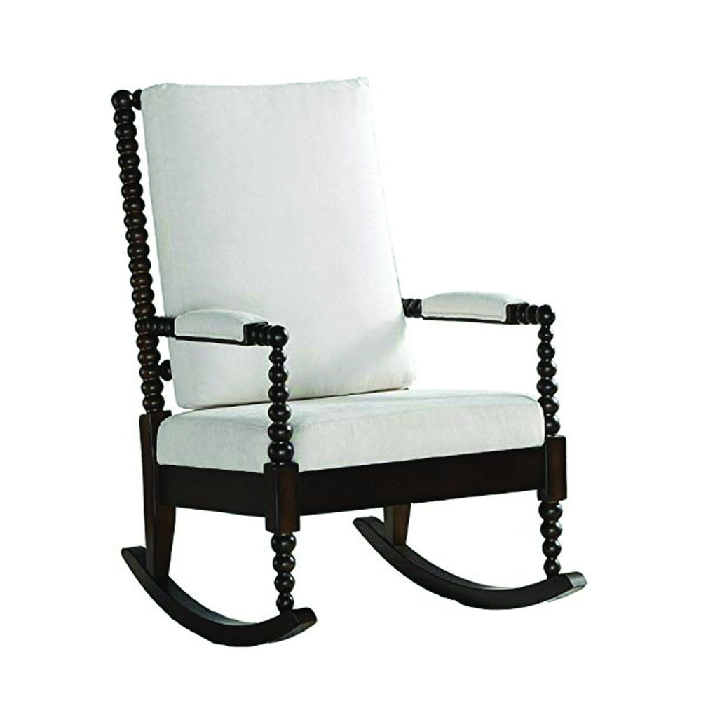 Benzara Wooden Rocking Chair with Fabric Upholstered Cushions, White