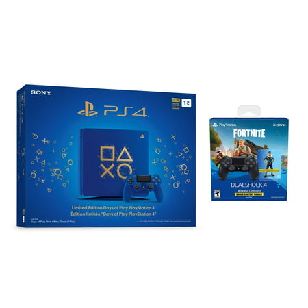 Playstation 4 Fortnite Limited Bundle: Playstation Exclusive Royale Bomber Outfit, 500 V-Bucks, Days of Play Limited Edition Slim 1 TB Console with Extra DUALSHOCK 4 Wireless Controller - (Best Ps4 Black Friday Sale)
