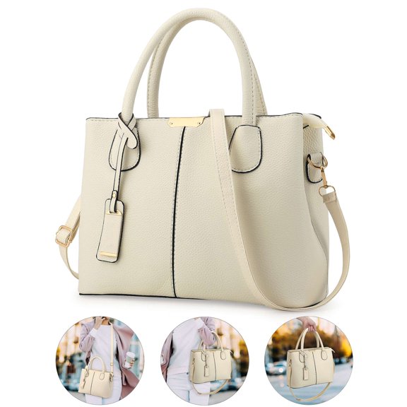 Deago Women PU Leather Shoulder Bag Fashion Top Handle Handbag Crossbody Purse Waterproof Large Tote Satchel Purse for Work Travel "White"