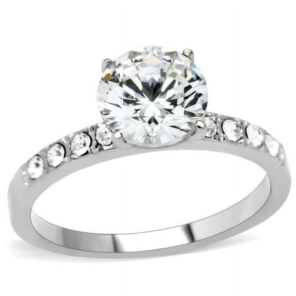 Women High Polished Stainless Steel Ring with AAA Grade CZ in Clear - Size 10
