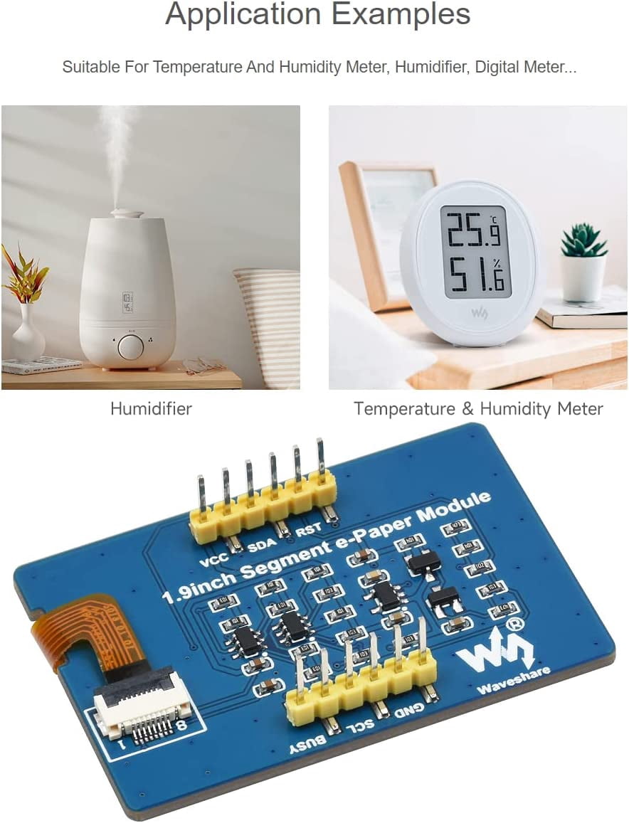 1.9inch Segment E-Paper Module 91 Segments Black/White Color epaper Display I2C Screen for /STM32/Arduino,Ideal for Temperature and Humidity Meter, Humidifier, Digital Meter