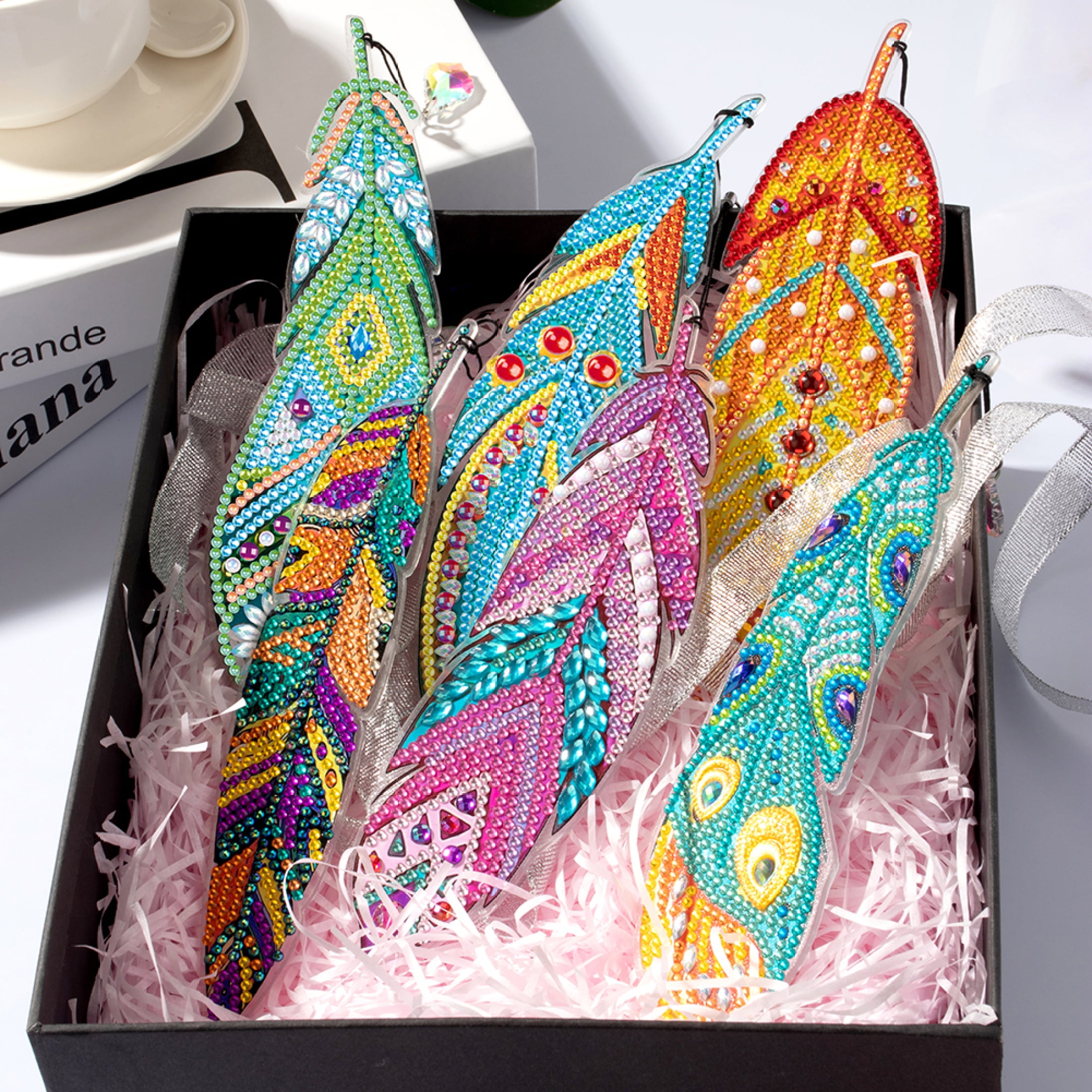 Yesfashion Store IN stock 6pcs Diamond Painting Bookmark Kits Feather Shape  Thickened Embroidery Mosaic Book Mark Art Craft For Beginner