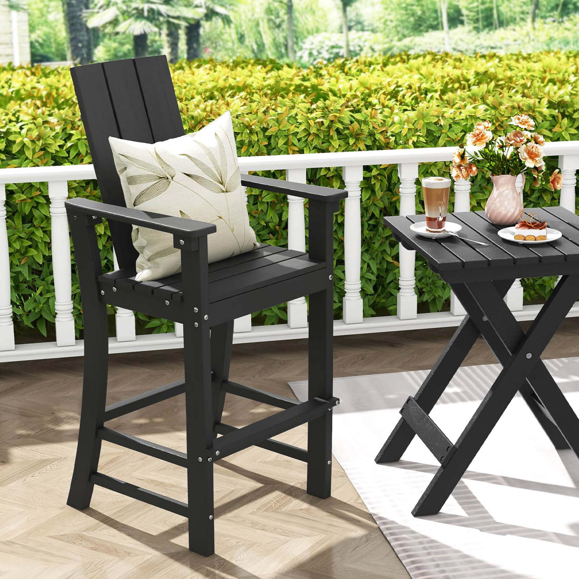Costway Tall Adirondack Chair with Ergonomic Backrest Armrests & Footrest for Backyard Black