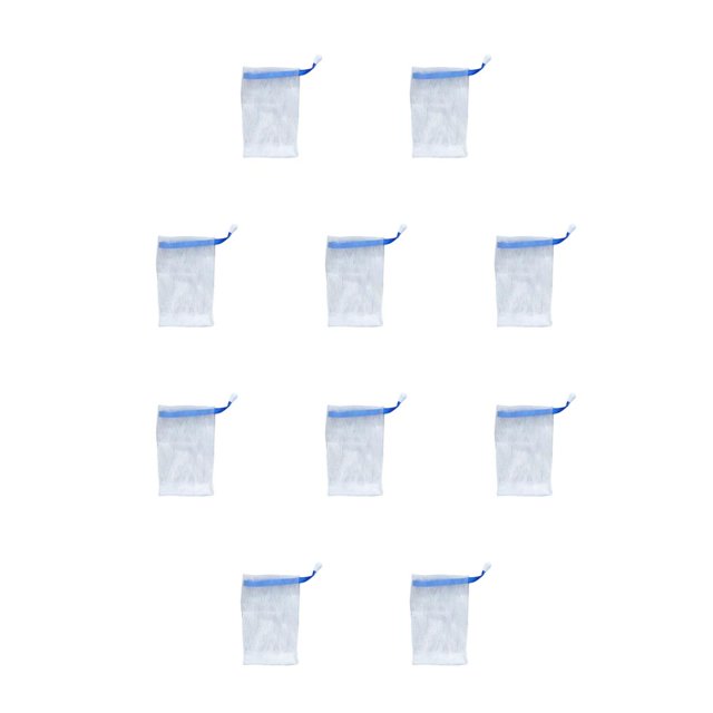 Injueey Bolsas de jabón Limpiador facial Malla Herramienta de limpieza de la piel Red de burbujas Espuma hecha a mano Bolsa con cordón Azul oscuro 10Conjunto