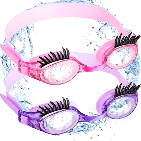 GJX 2 Pieces Kids Swim Goggles Eyelashes Swim Goggle No Slip Leak Girl Goggles Anti Fog UV Goggles for Lash Extensions