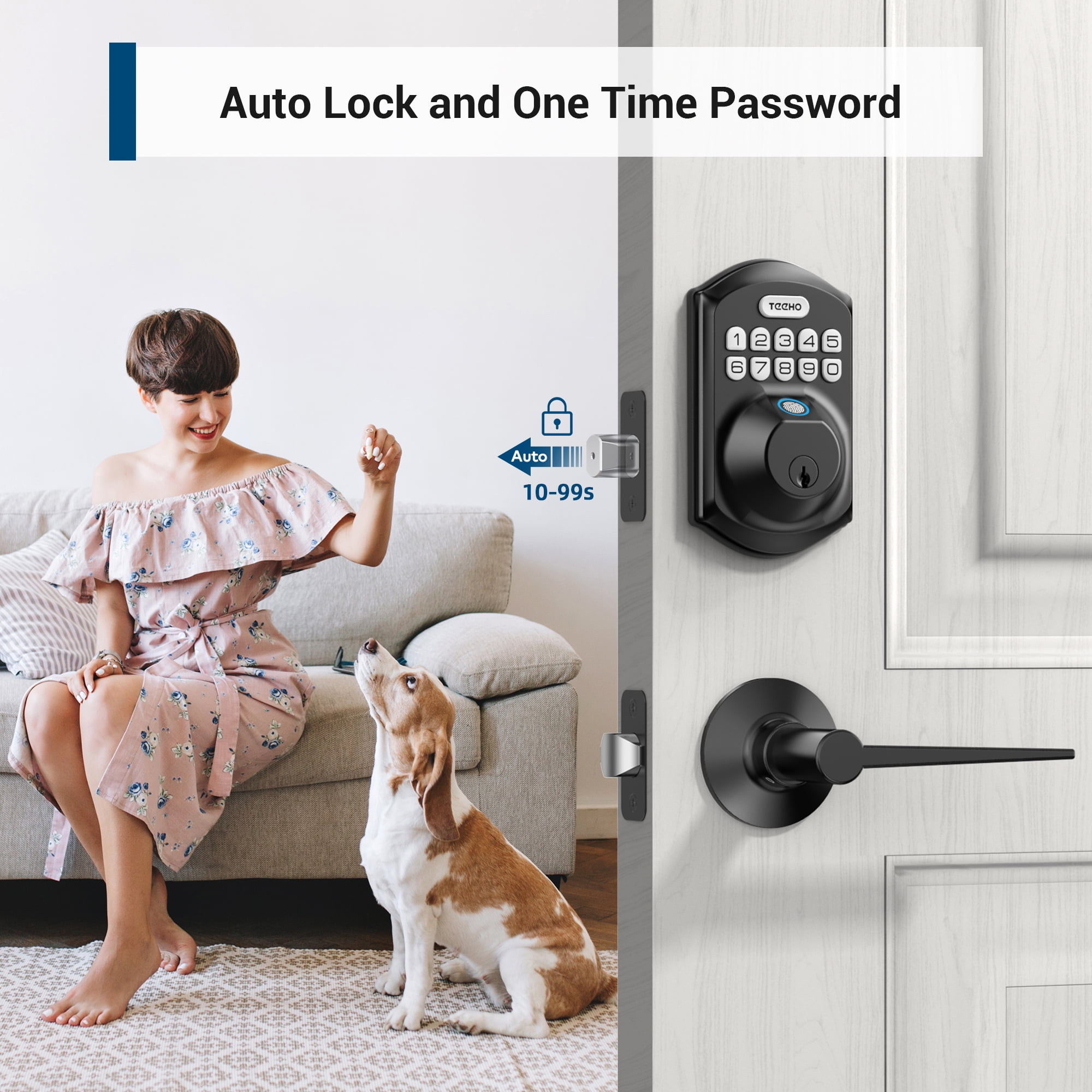TEEHO Fingerprint Keyless Entry Door Lock with 2 Handles, Security Keypad Deadbolt Lock, Electronic Smart Door Locks, Auto Lock, Easy Installation- Matte Black