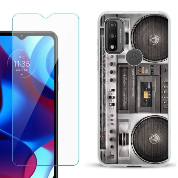Slim-Fit Gel TPU Phone Case for Motorola Moto G Pure, with Tempered Glass Screen Protector, by OneToughShield ® - Boombox