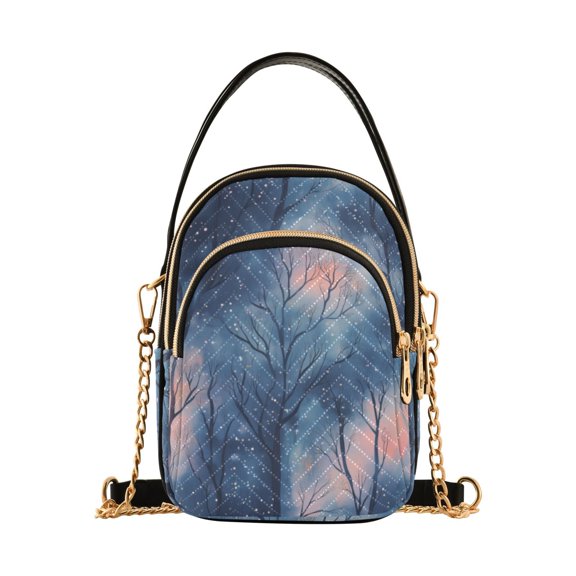 FORMRS Crossbody Bag for Women Quilted Travel Shoulder Cell Phone Purse with Chain Strap Handbag, Trees in The Night