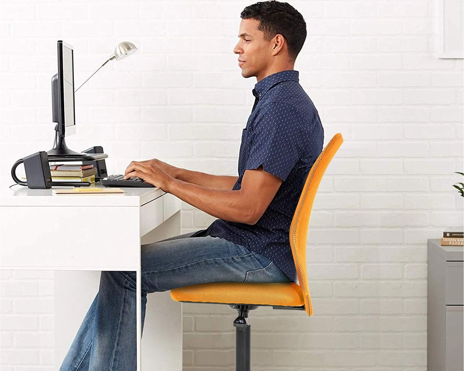 Armless Office Chair Ergonomic Desk Chair Computer Chair Mesh Home Desk Chair with Adjustable Lumbar, Rolling Swivel Office Chair Mid-Back Task Chair for Adults (Orange)