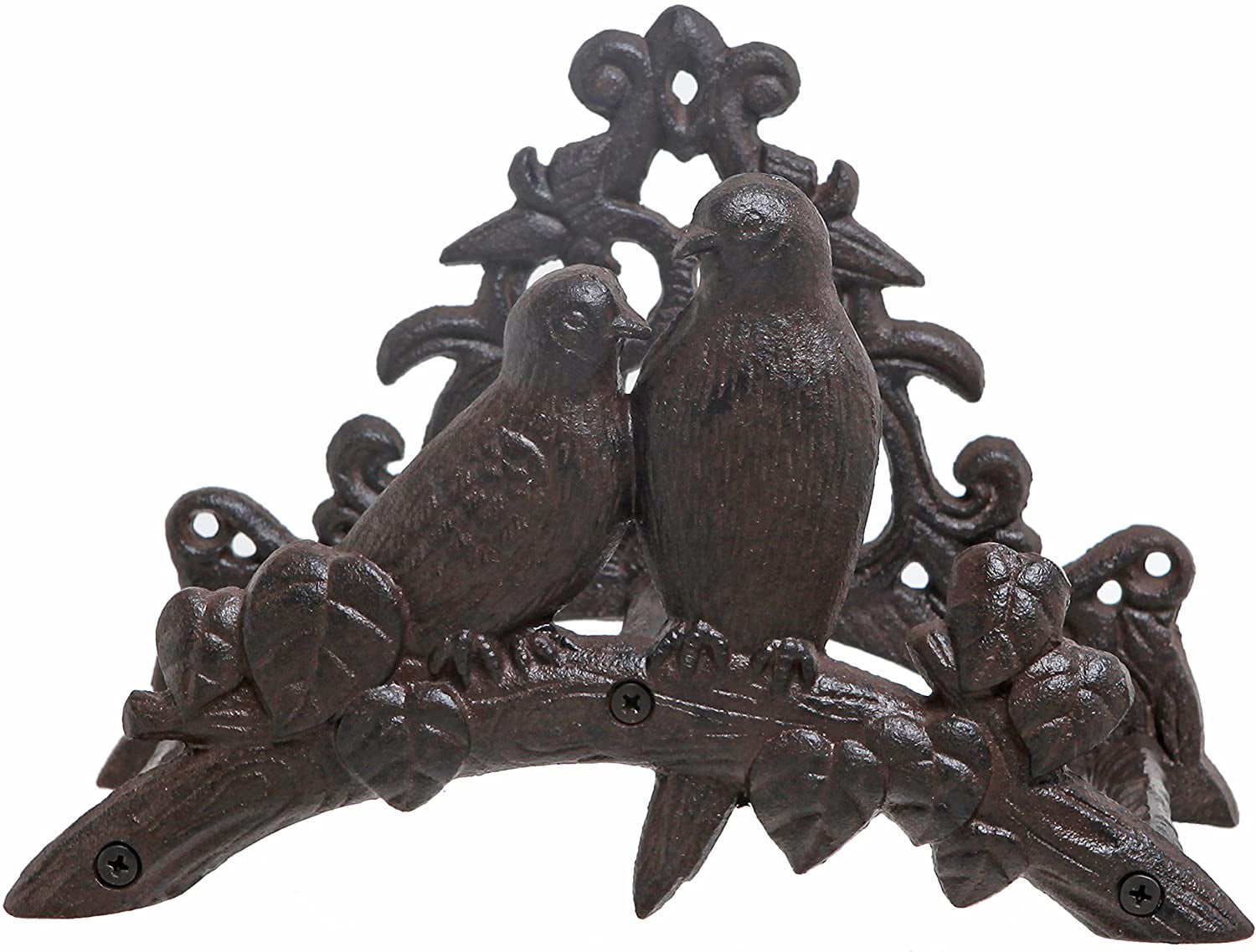 Brown MyGift Wall Mounted Cast Iron Garden Hose Hanger Rack with Bird Ornament and Tree Branch Design