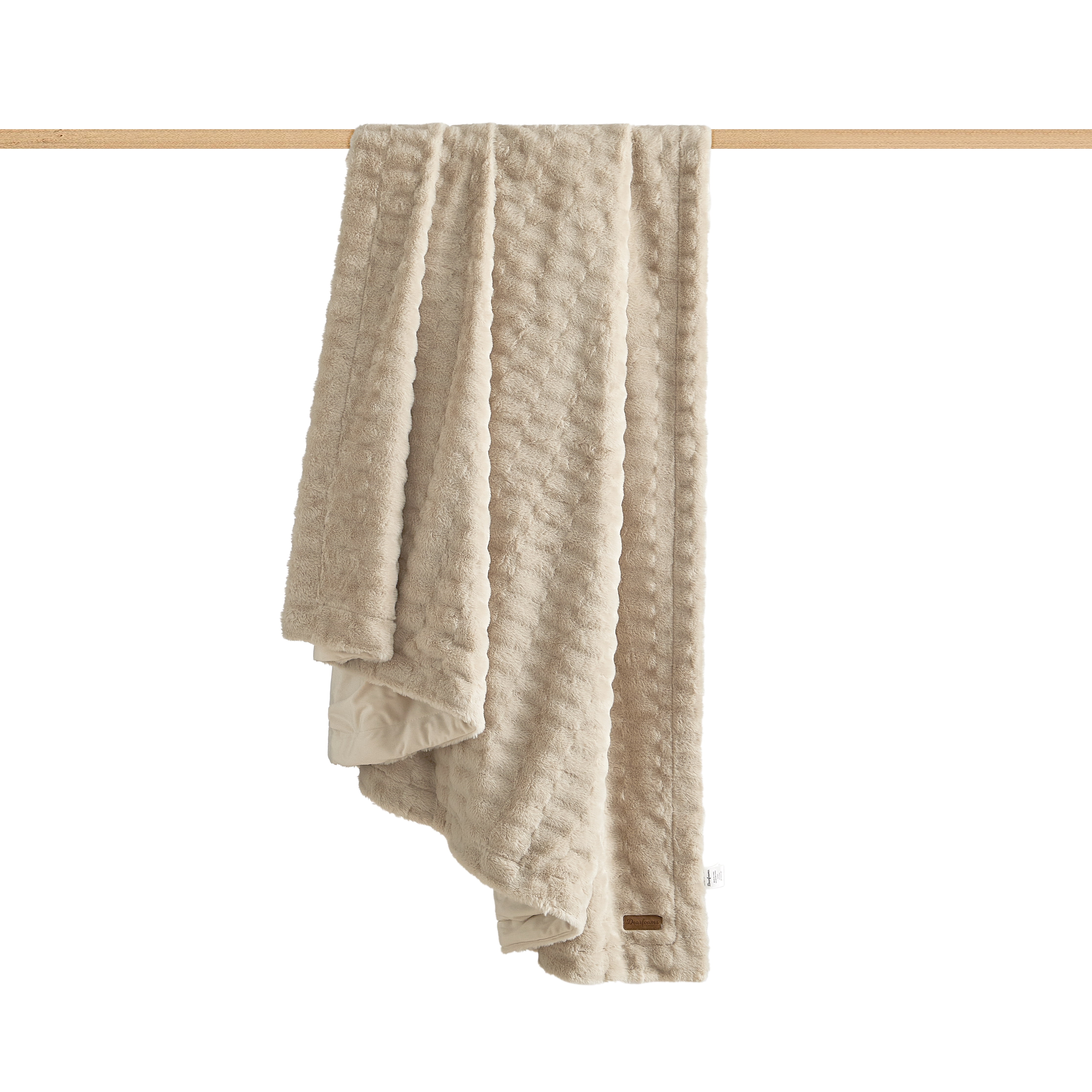 Dearfoams Textured Faux Fur Reversible Mink Bed Blanket, Beige, Full/Queen, 90 x 90 in