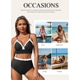 thumbnail image 6 of Eytino Bathing Suits for Women 2 Piece Swimsuit High Waisted Bikini Set Tummy Control Swimsuits with Ruffle Trim & Tie Side Black L, 6 of 8