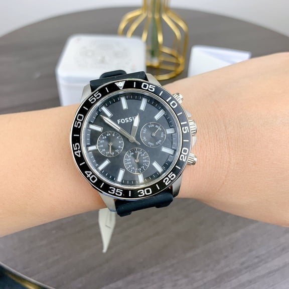 Fossil Men's 22mm Multifunction Stainless Steel Silicone Wristwatch, Black, (BQ2494)