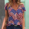 thumbnail image 2 of OAVQHLG3B Summer Tops for Women 4th of July Outfits for Women Patriotic ShirtsFashion Women Short Sleeve V-Neck Flag Printed Casual T-shirt Tops Blouse, 2 of 5