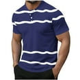 thumbnail image 2 of YFNNUP Mens Summer Shirts Mesh Striped Short Sleeve Shirt Fashion Breathable Golf Tshirt Slim Fit Crewneck Short Sleeve Tee Top Dark Blue XL, 2 of 6