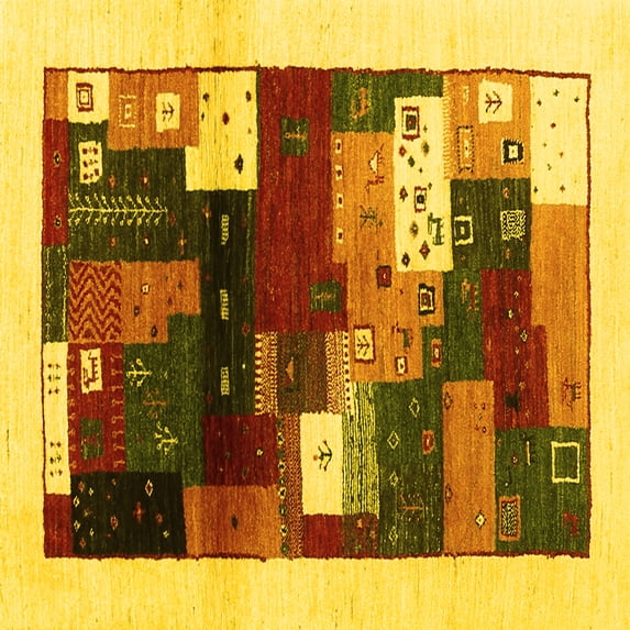 Ahgly Company Machine Washable Indoor Square Abstract Yellow Contemporary Area Rugs, 6' Square