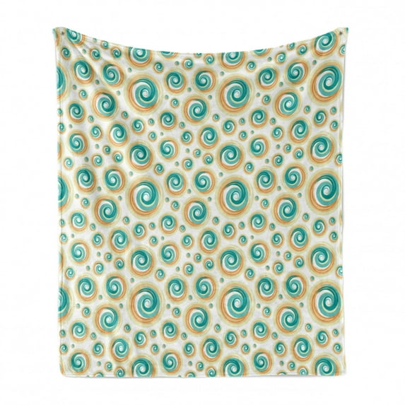 Geometric Circle Soft Flannel Fleece Blanket, Trippy Paint Brush Rotary Spiral Circle Pattern Hazy Blurry Tiles Picture, Cozy Plush for Indoor and Outdoor Use, 50" x 60", Teal Orange, by Ambesonne