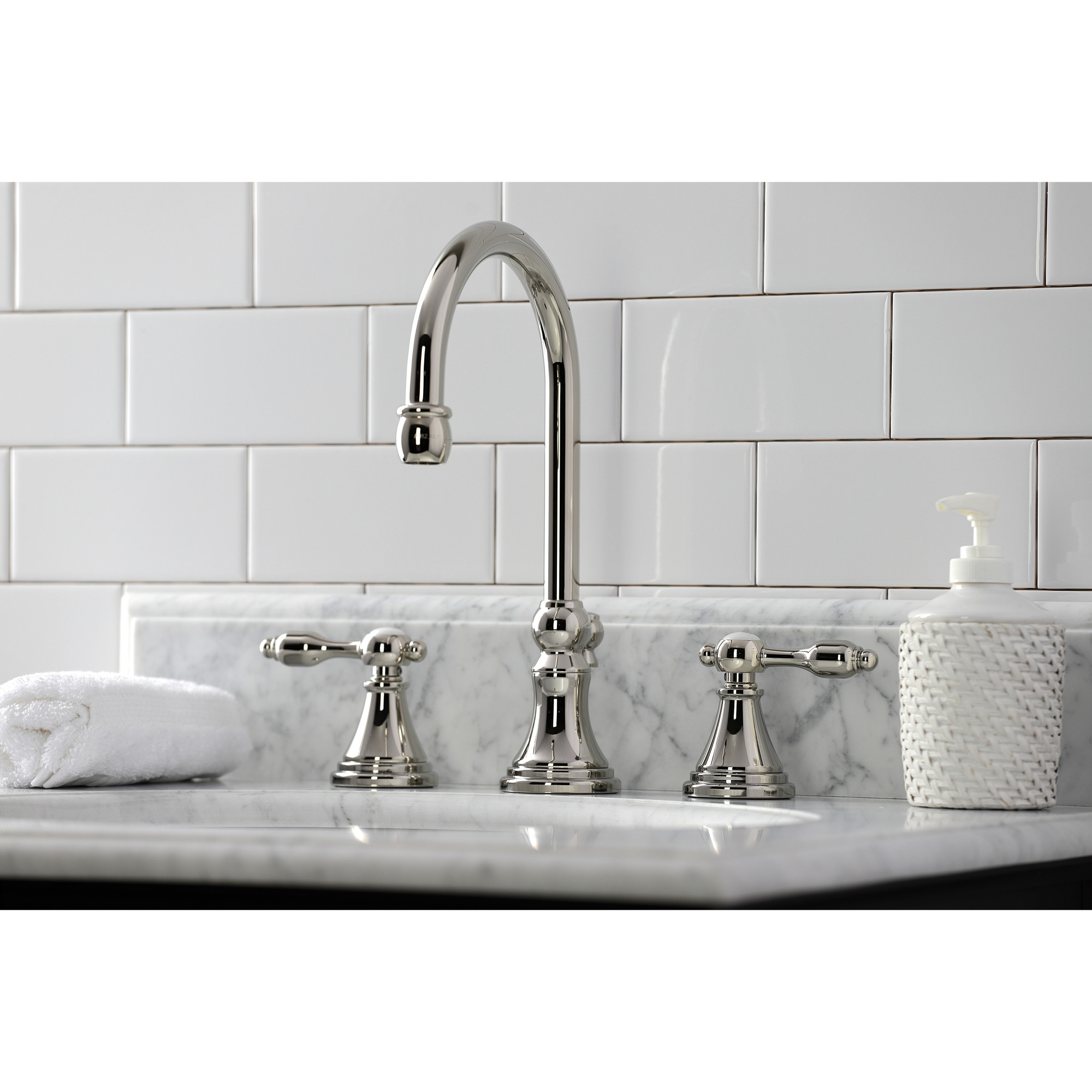 Kingston Brass KS2986TAL Tudor Widespread Bathroom Faucet with Brass Pop-Up, Polished Nickel