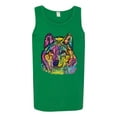 thumbnail image 3 of Colorful Majestic Neon Atric Wolf | Dean Russo Art Animal Lover Mens Sleeveless Top, Kelly, XL, 3 of 5