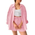 thumbnail image 1 of MKLEKYY Pantalones Cortos Para Mujer, Traje De Pantalón Corto Para Mujer, Camisa Holgada Con Solapa Y Pantalones Rectos De Cintura Alta, Traje De Moda, 1 of 2