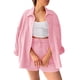thumbnail image 1 of Conjunto de camisa holgada de solapa y un solo pecho + pantalones rectos de cintura alta para mujer - Mezcla de algodón, transpirable, mangas 7/8, 1 of 2