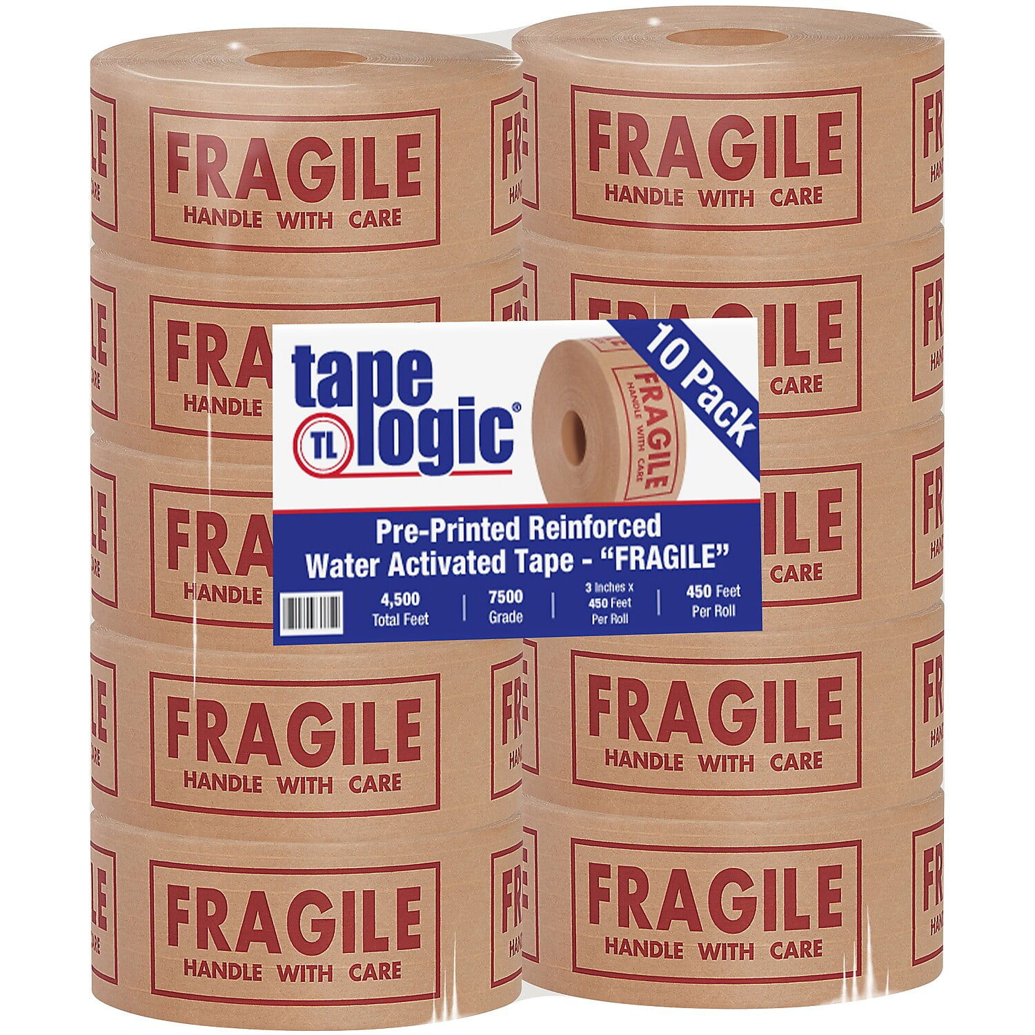 3x450' 1 ROLL Fragile Central 260 Pre-Printed Reinforced Tape 