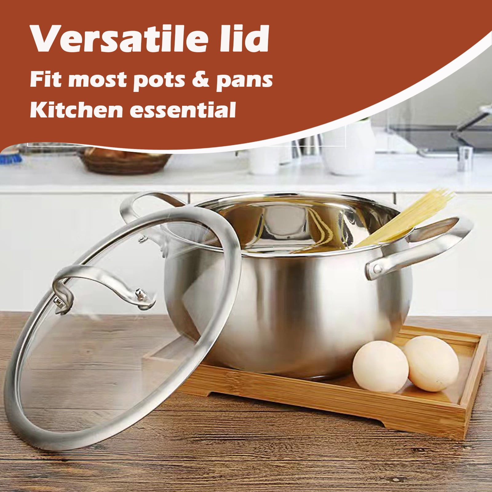 Stainless Steel Glass Lid for 14 Inch Pans and Pots, Tempered Cover for Cooking Pans, Dishwasher & Over Safe 36 cm