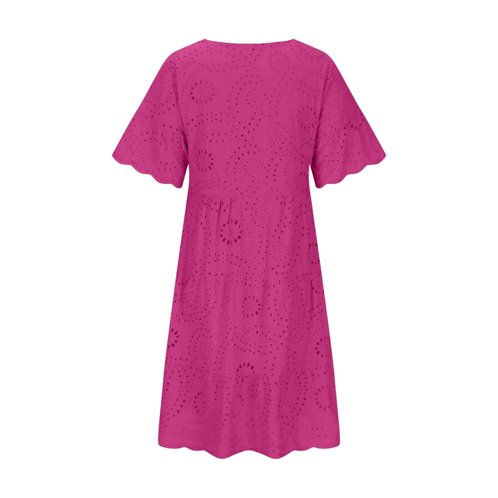 Hfyihgf Women's Summer Dresses Lace Eyelet Short Sleeve Crewneck Tiered  Midi Dress Ruffle Hem Babydoll Short Dress(Hot Pink,XL) - Walmart.com