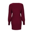 thumbnail image 3 of Autumn Winter Women's V Neck Knitted Dress Party Dresses Pullover Sweater Turtleneck Pullover Sweater Cute Dress for Women Dress Long Sleeve Fall Fashion for Women New Year Eve Outfits Women Oversize, 3 of 4