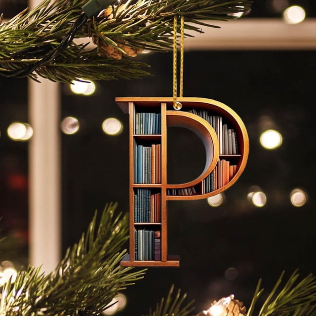 Home Decor 26 Letters Christmas Tree Decorations Christmas Letter Book Ornaments A To Z Letter Shaped Bookshelf Pendant Letters Decorative Hanging Xmas Alphabet Letters For Christmas Tree