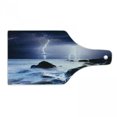 thumbnail image 1 of Nature Cutting Board, Summer Storm Beginning with and Beams over the Rocky Coast Waves Mystic Image, Decorative Tempered Glass Cutting and Serving Board, Wine Bottle Shape, Grey Purple, by Ambesonne, 1 of 1