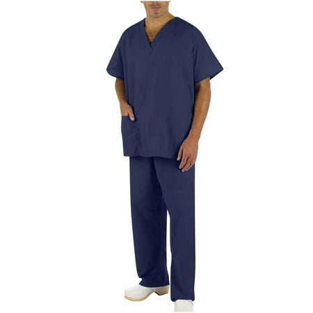 

Classic Scrub Set for Men V-Neck Scrubs Top Workwear Jogger Scrub Pants Stretch Set Nursing Uniform with Pocket