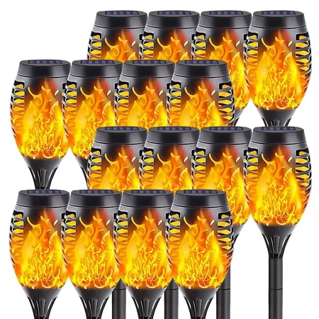 16PCS Solar Flickering Lights Outdoor, LED Torch Solar Lights, Patio LED Lights, Waterproof Romantic Decoration Landscape Solar Powered Flame Lights for Garden Patio Wedding Party