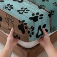 thumbnail image 3 of Full Size Fitted Sheet Set - Green Brown Paw Print 3 Piece Bedding Sets 16" Deep Pocket Fitted Sheet with 2 Pillowcases Vintage Farmhouse Country Wooden Grain Brushed Microfiber Hotel Bed Sheets, 3 of 9