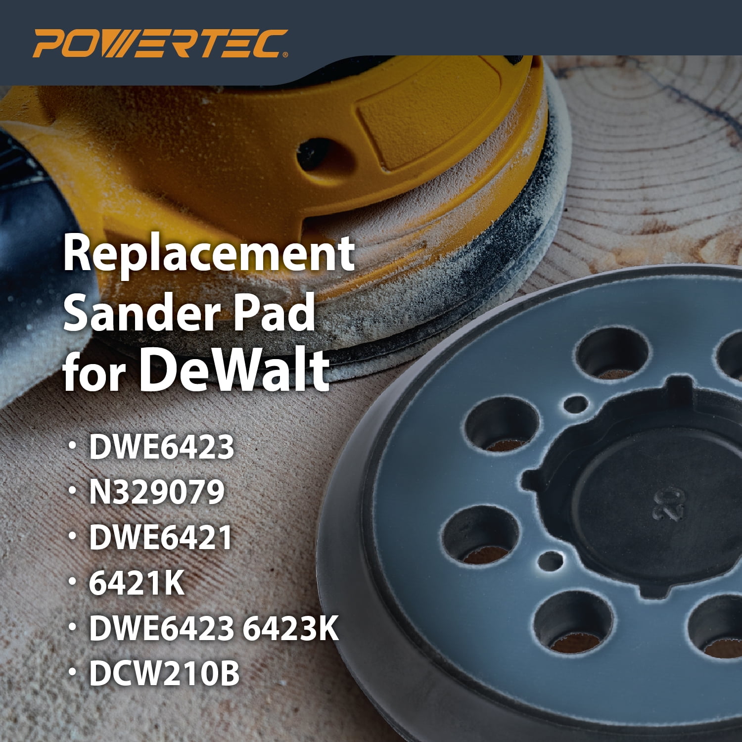 POWERTEC 2PK 5 inch 8 Holes Hook and Loop Sander Pad, 5 Inch Backing Plate Replacement for Dewalt DWE64233 & N329079, Compatible with DeWalt DWE6421 6421K DWE6423 6423K DCW210B (46904N)