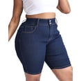 thumbnail image 4 of Gocolloa Women Plus Size Jean Shorts Stretchy High Waisted 10" Inseam Knee Length Denim Bermuda Shorts Primary Blue 16W, 4 of 6